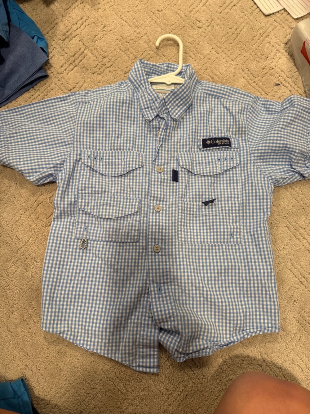 Columbia Light Blue & White Short Sleeve Gingham Shirt